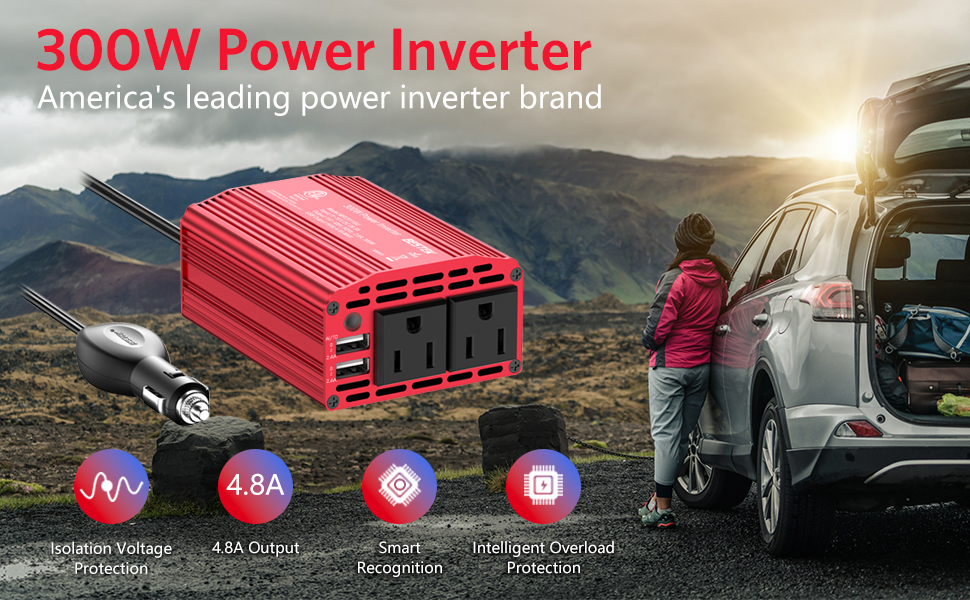 BESTEK 300W Power Inverter 12V DC to 110V AC Car Plug