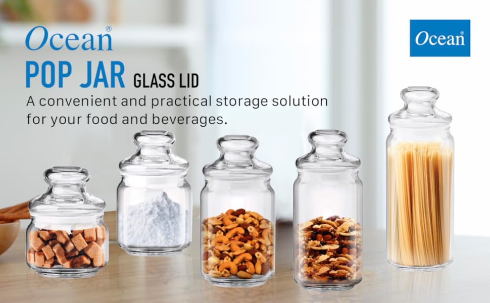 Buy Ocean Glass Pop Jar With Lid 650 ml, 6 Pieces, Clear Online at