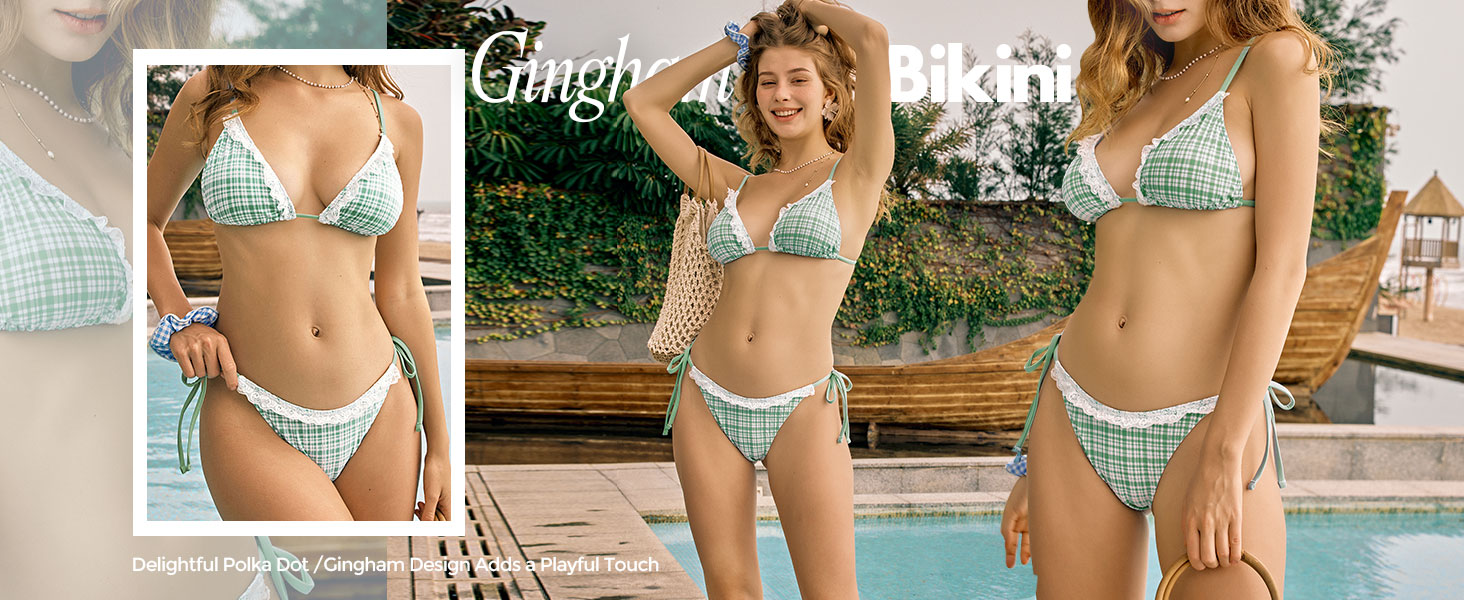 ZAFUL Women's Chic Triangle Spaghetti Straps Tie Side Bikini Swimsuit