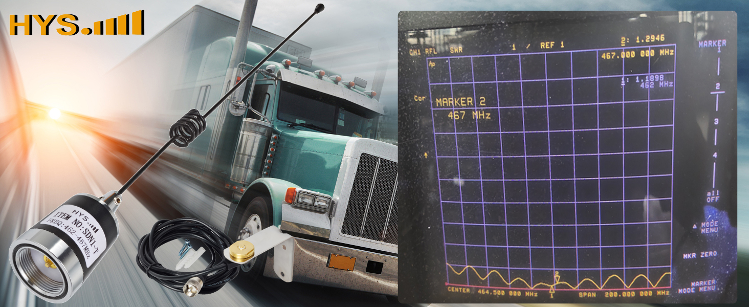 HYS Amateur UHF NMO 17.7inchs Whip Antenna, 3.5dBi 462MHz