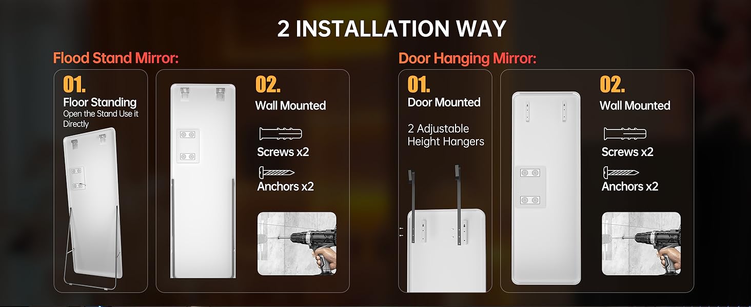 Hasipu 61"x20" LED Full Length Mirror with Stand, Full Body