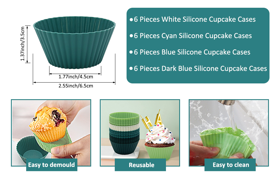 BESTORE 24pcs Silicone Cupcake Moulds Silicone Cupcake Cases , BPA Free
