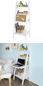 SoBuy 4-Tiers Ladder Storage Display Shelf Bookcase With Drawer And Shelves,FRG116-W 16 FRG115-W