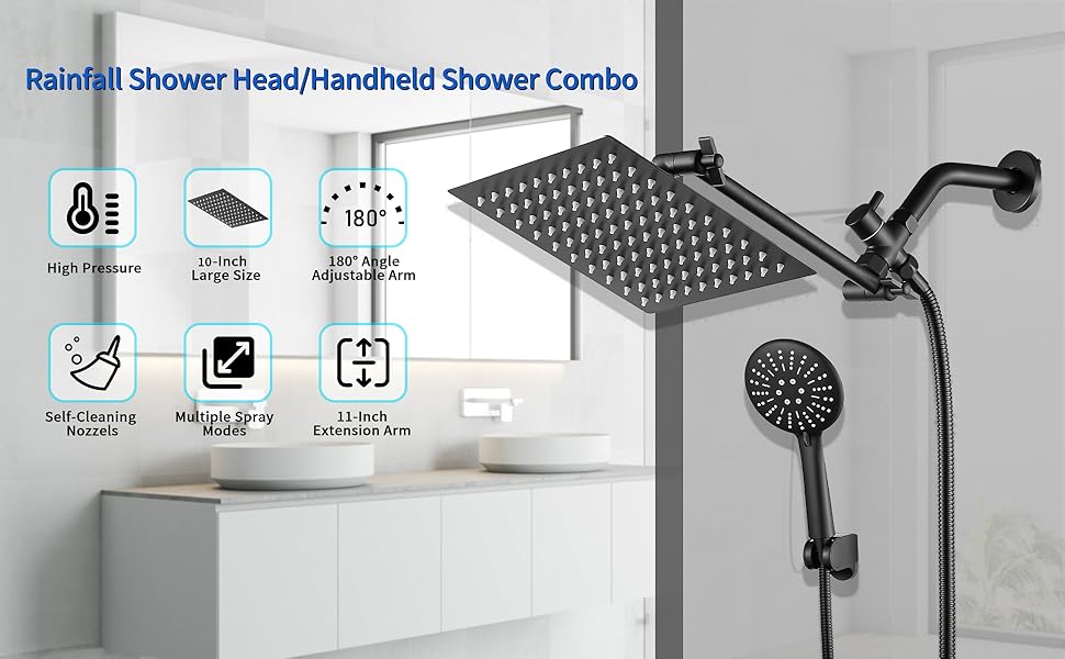 Shower Head Combo GGStudy 10 Inch High Pressure Rain Shower