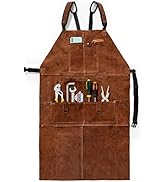 YESWELDER Leather Welding Work Shop Apron with 6 Pockets Heat Flame Resistant Cowhide Welder Apro...