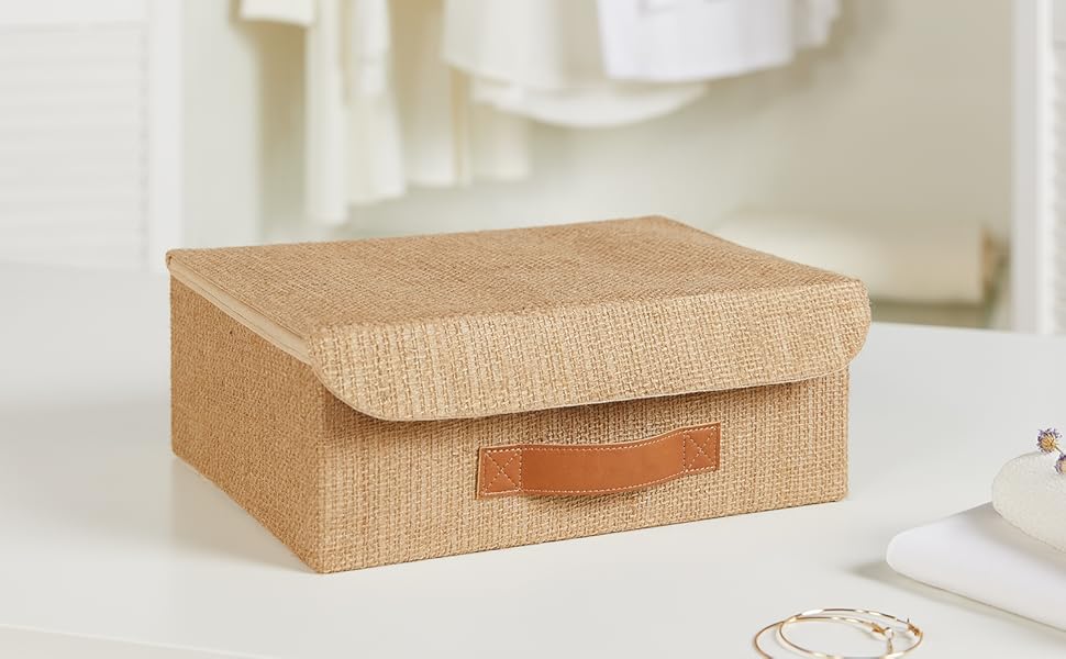 Ocean Home Textile Natural Jute Storage Box with Lid Collapsible and