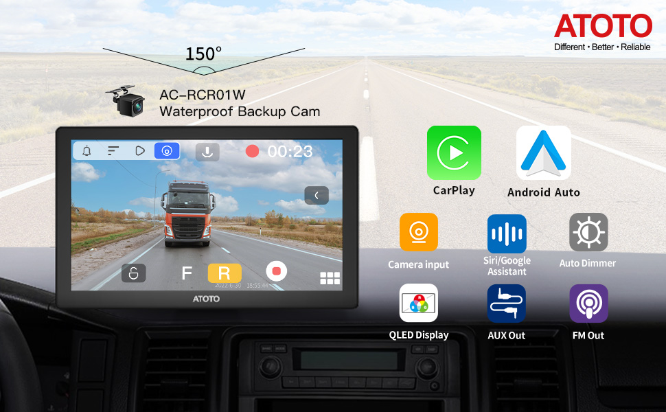 ATOTO P8 Portable 7'' QLED Display Car Radio, with HD 1080P Rear DVR