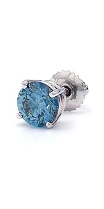 0.40ct Lab Grown Blue Diamond Single Stud Earrings for Men in 14kt White Gold