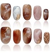 15 PCS Handmade Press On Nails Almond Nails Medium Press On Nails Brown Press On Nails 3D Nails O...