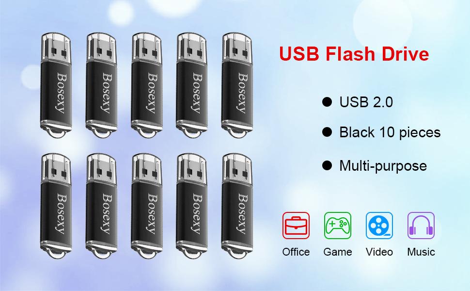 USB Flash Drive 4GB Bosexy Thumb Drives 10 Pack USB 2.0 Memory Stick Bulk with Led
