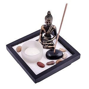 Asian Japanese Feng Shui Sand Zen Garden Buddha Tealight & Incense Holder
