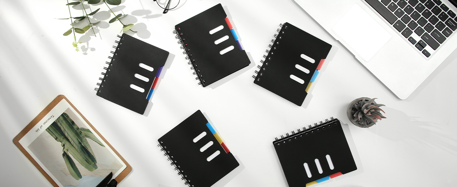 CAGIE 5 Pack Spiral Notebook 3 Subject Notebook College