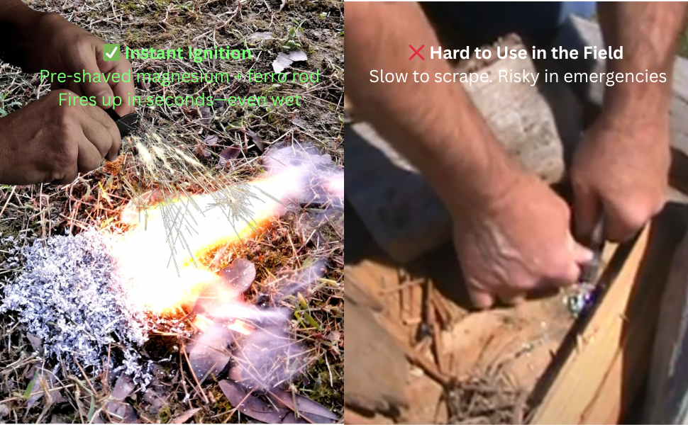 instant flame from magnesium shavings VS scraping raw magnesium outdoors