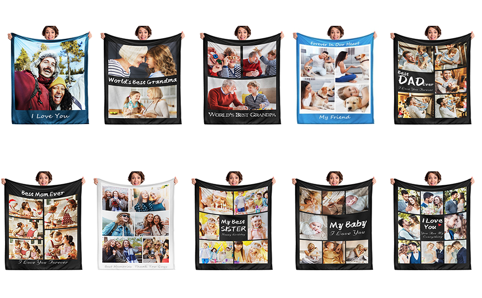 Custom Blanket with Photos Text Customized Picture Blankets
