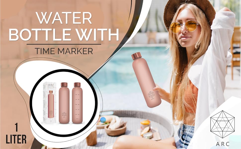 Pink Water Bottle With Time Markers Cute Gift Girls Women Rose Gold Bottles Times Drink Best friend