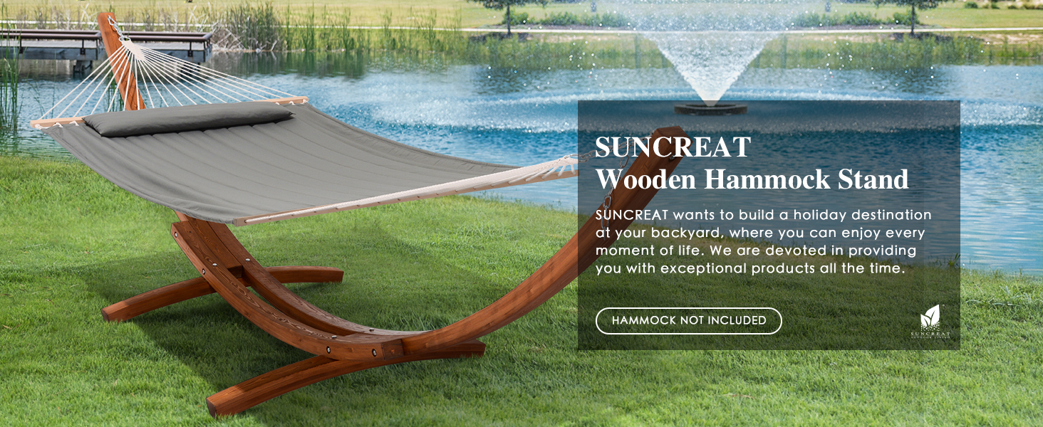 SUNCREAT 14 ft Wooden Hammock Stand Only, Heavy Duty Larch