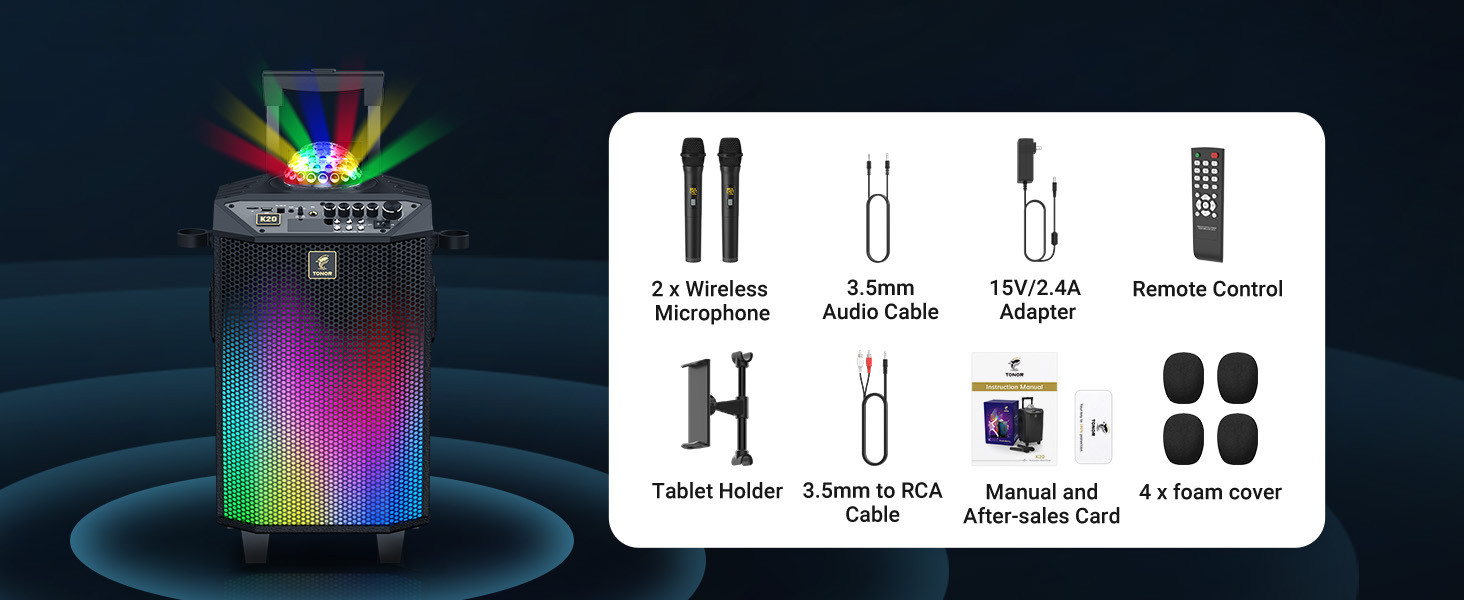 TONOR Karaoke Machine for Adults, Portable Bluetooth Speaker with 2