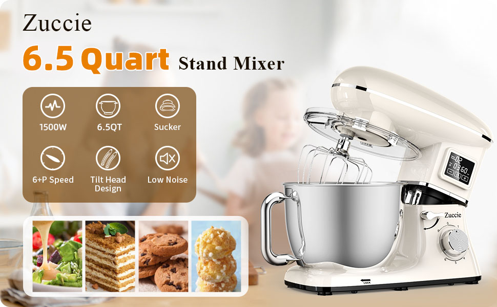 Zuccie Stand Mixer, 1600W Food Mixers for Baking, 6Speeds LED Display