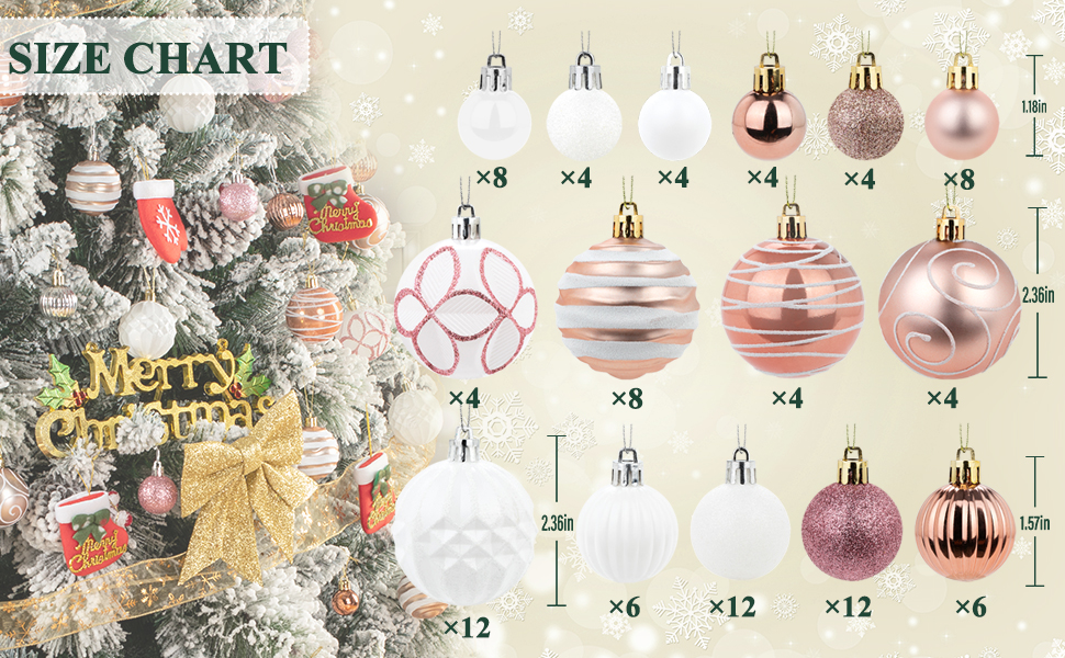 rose gold and white Christmas Ball Ornaments