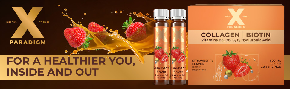 Product box and two bottles next to it with text XParadigm for a healthier you, inside and out.