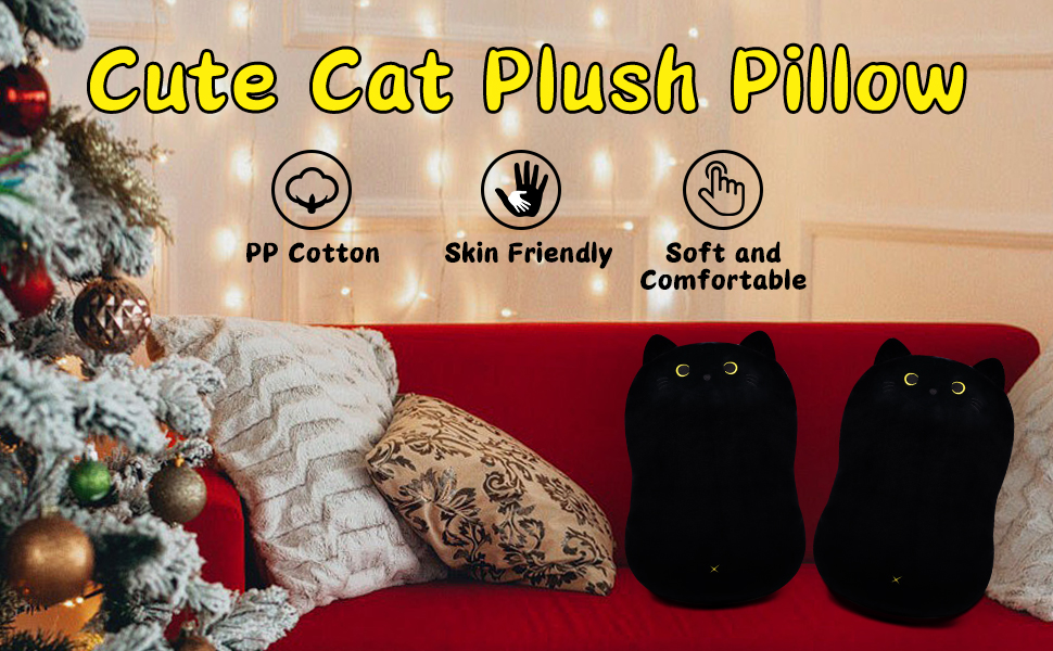 JIAJEGTGT Black Cat Plush Pillow, 18inch Cute Cat Stuffed