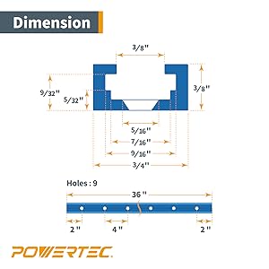POWERTEC 71862 4 Pcs Double-Cut Profile Universal T-Track
