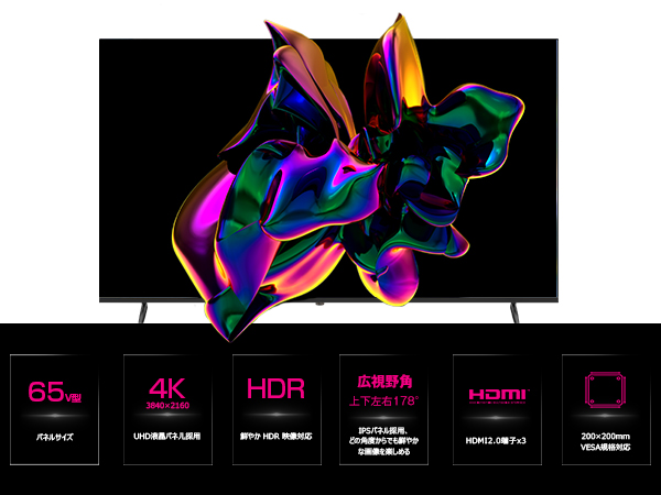 Amazon.co.jp: ASTEX 65インチ モニター 4K 大型液晶ディスプレイ HDR
