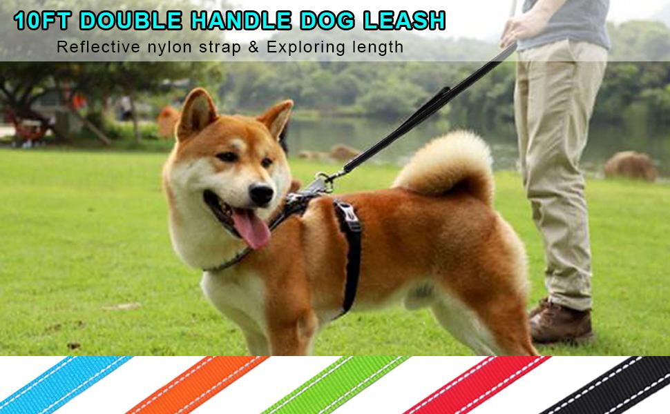 SEPXUFORE 10FT Double Handle Dog Leash + 12FT Reflective Long Slip Dog Lead Anti