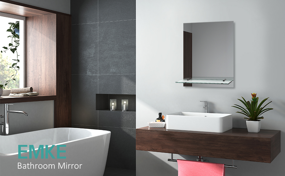 EMKE Bathroom Mirror with Shelf, 450x600mm WallMounted Vanity Mirrors