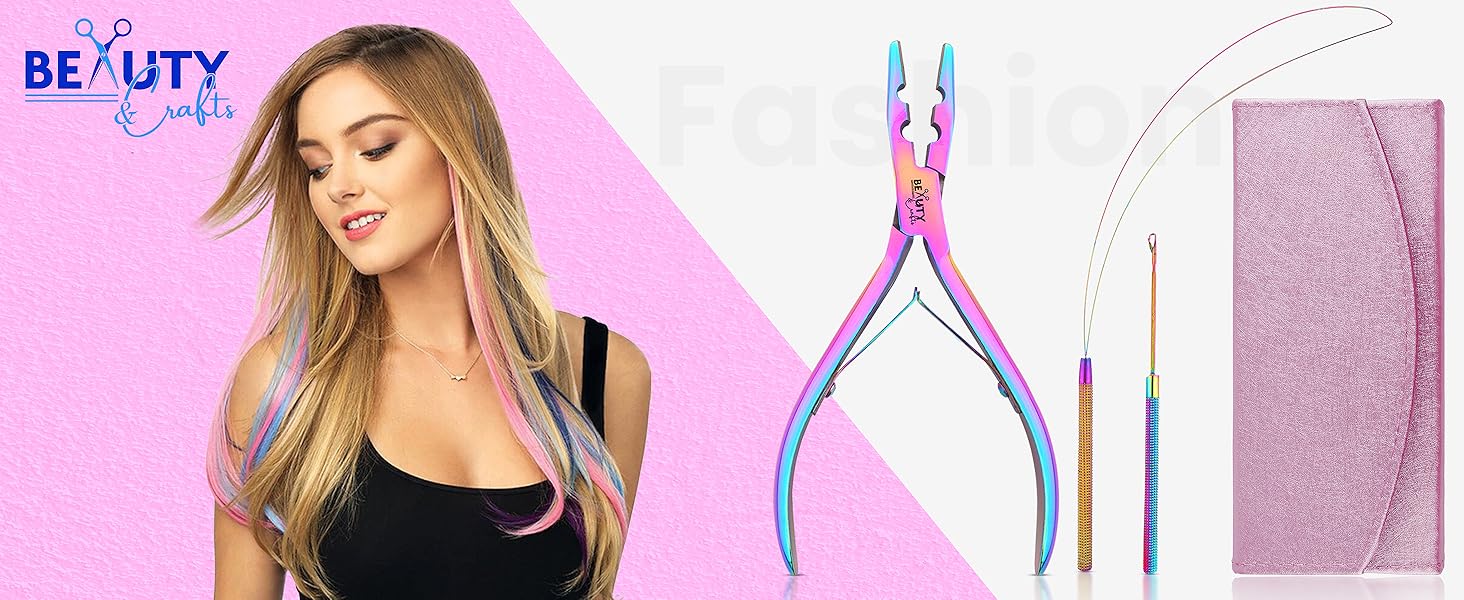 hair extesnion kit tools microlink beads pliers hook