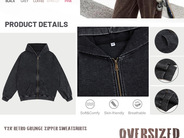 Amazon.com: BINTEHGS Basic Oversized Vintage Zip Up Hoodie
