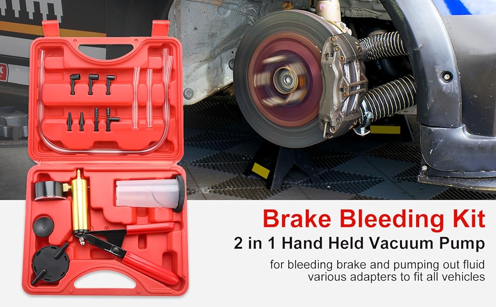 2 in 1 Brake Bleeder Kit, Vacuum Pump with Gauge, Brake Bleeding Kit