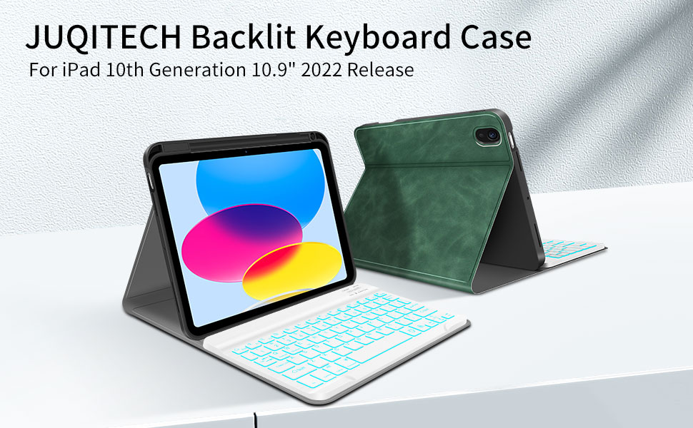 JUQITECH BacklitKeyboard Case for iPad 10th Generation
