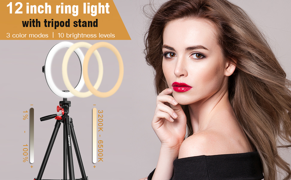12" Ring Light with Stand, L8star Selfie Led Ring Light with 52