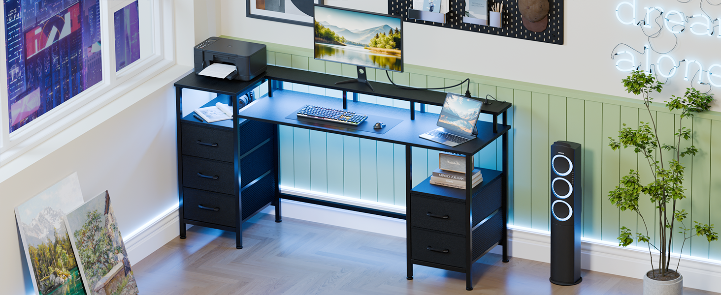 Korfile L Shaped Computer Desk with Power Outlets, Corner