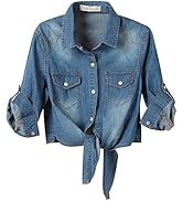 【TIE.ME】button up T-shirt SeekMe Womens Denim Shirts Tie Front Crop Top Button Down