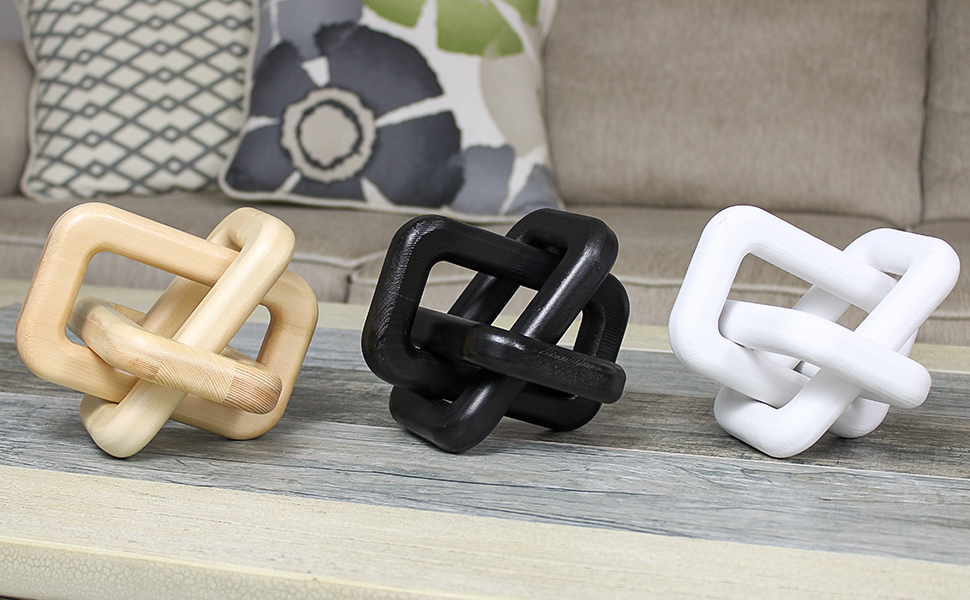Natural, Black & White 3 Link Wood Knots All In Upright Position
