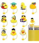 Gwindrise 10-Pack Yellow Duck Straw Toppers, Silicone Covers for 10mm (0.4in) Straws, Reusable St...