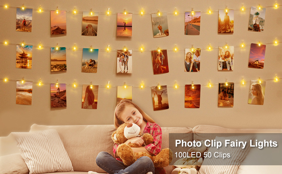 AxiwoIntl Photo Clips String Light 12M 120LEDs Photo Peg Fairy Lights