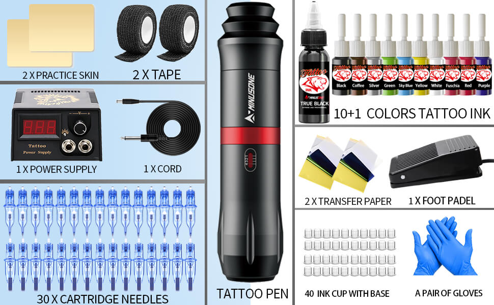 Complete Starter Tattoo Kit with Pro Tattoo Pen Includes