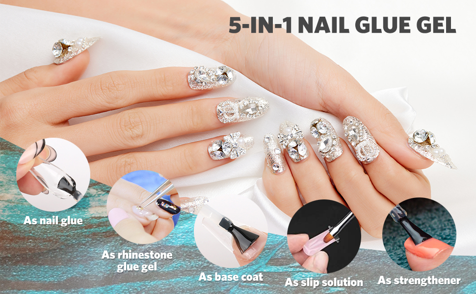 BOLASEN 5 in 1 Gel Nail Glue for Acrylic Nails 1PCS 8ML