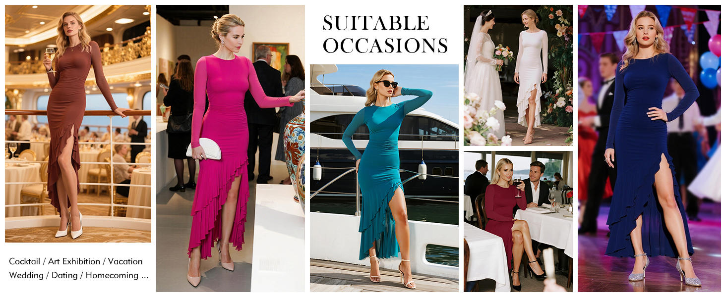 semi formal cocktail dresses for women Solid color ruffle dresses prom dresses Elegant maxi dresses