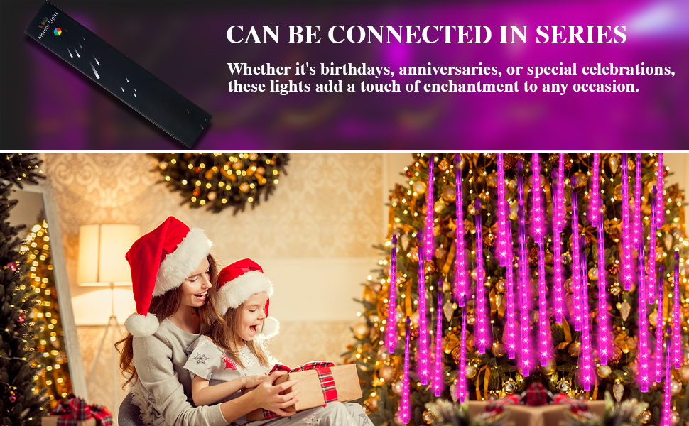 Meteors Shower Lights, 192 LED Falling Rain Lights 8 Tubes 11.8 Inch