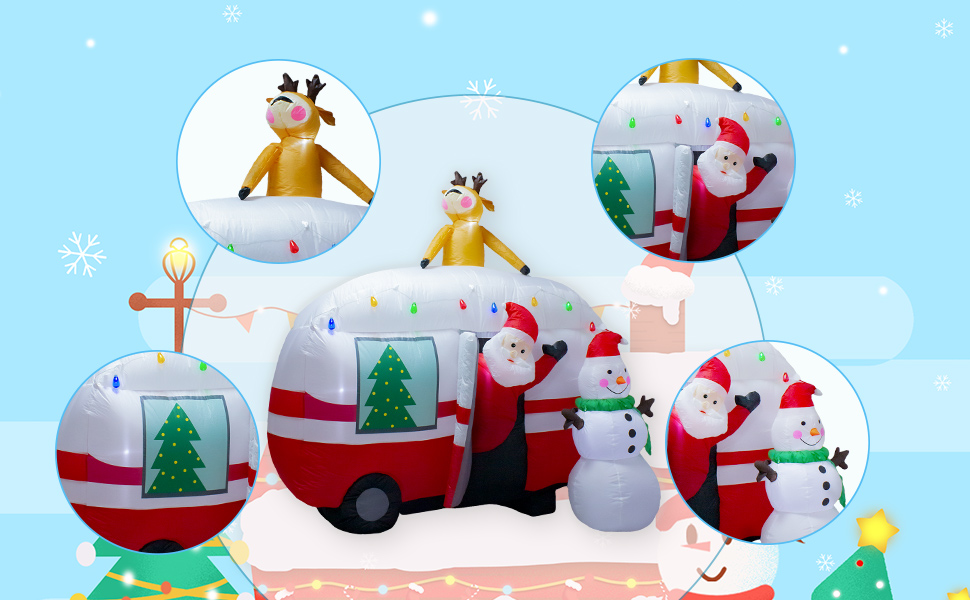 luxfcup 8FT Christmas Inflatable Santa Snowman Camper Inflatables