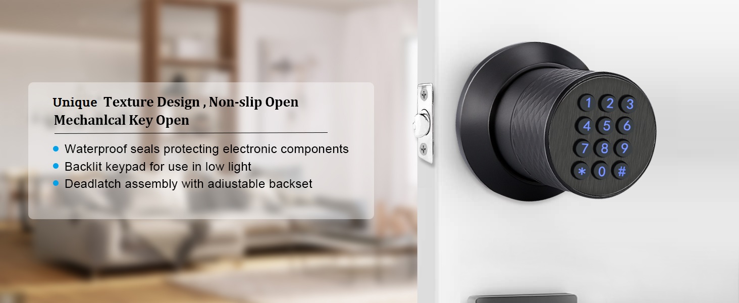 FITNATE Smart Door Knob with Keypad, Key Padlock, Code, Auto Lock, Keyless Entry Door Knob, Anti