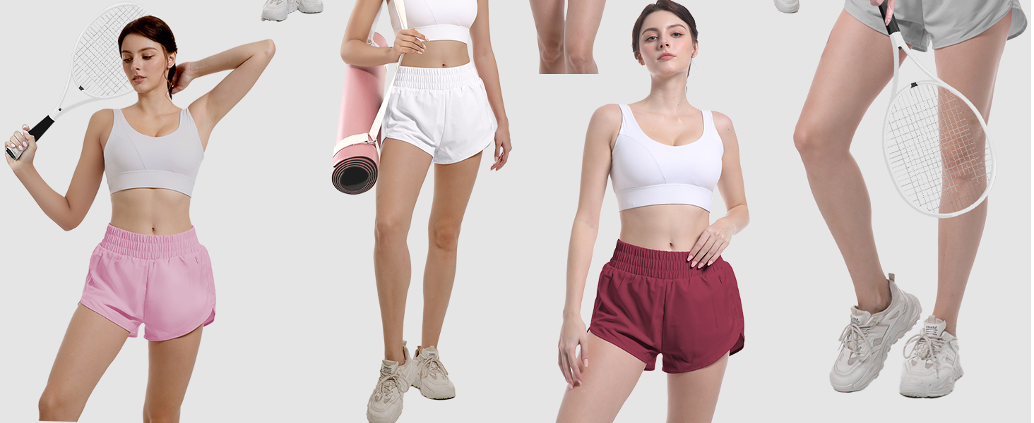 Womens Athletic Running Shorts Zipper Pocket Workout Gym High Waisted Quick Dry Yoga Hiking Active