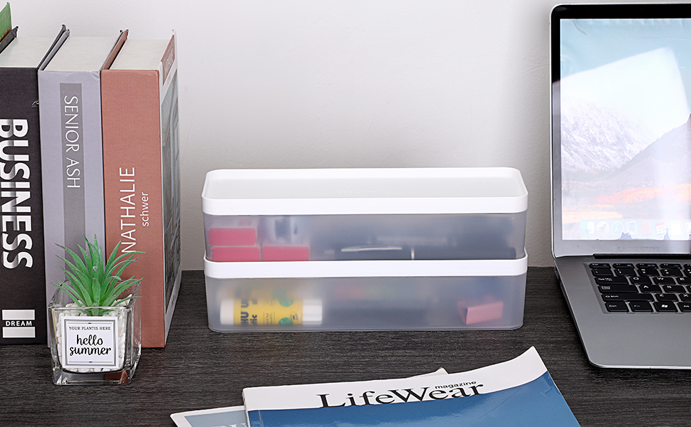 BTSKY 2 Pack Desk Organizers for Office Supplies Long Clear