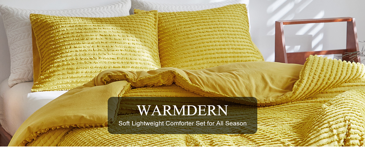 WARMDERN Twin Comforter Set Yellow Boho Stripe Comforter Lightweight