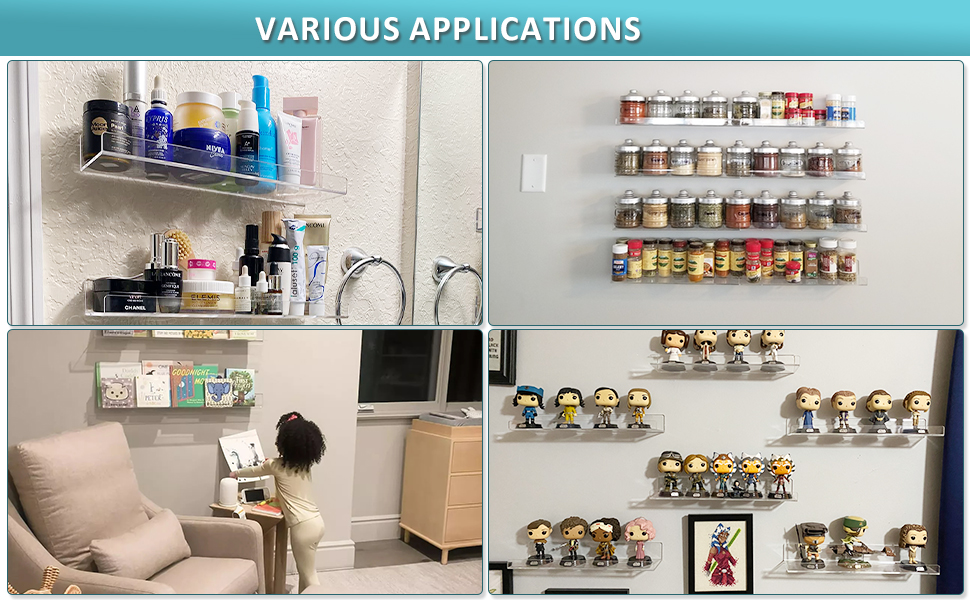 Viymgit 6 Pack Acrylic Wall Shelves, SelfAdhesive 15" Clear Floating Shelf Wall Mount for Kids