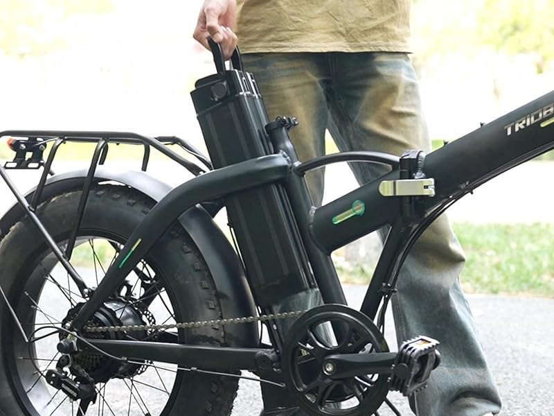 Person removing the battery from the TRIOBLADE electric bike